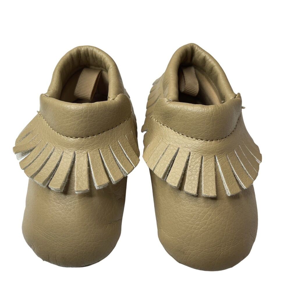 Baby Toddler Infant Girls Size 3 Tan Slip-On Moccasins Crib Shoe Soft Soles Mocs